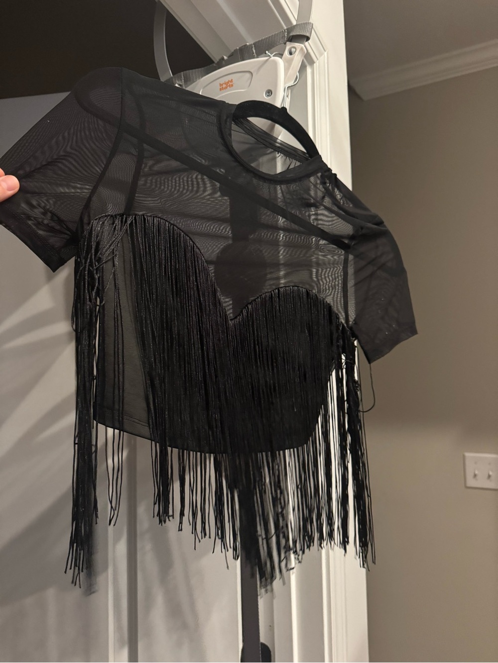 Black Sheer Fringe Crop Top